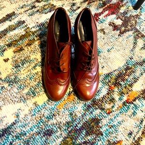 Leather tie up bootie shoes; dark brown; great condition; barely used.